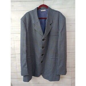 Vtg Paitano Tweed Blazer Mens Sz 50 Black Blue Plaid